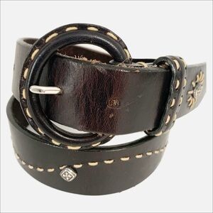 Brighton Leather Belt with Contrasting Stitching and Silver Toned Embellishments